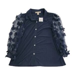 A Love Story Women's Blouse Navy Size Small Polyester Blend Stretch Long Sleeve